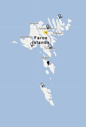 Map 3. past tense bliva followed by a passive participle in Faroese. (#427) 