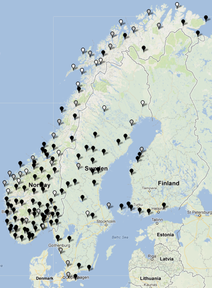 Map 4. Unselected indirect object with verb of ballistic motion, pronominal indirect object (#1403) 